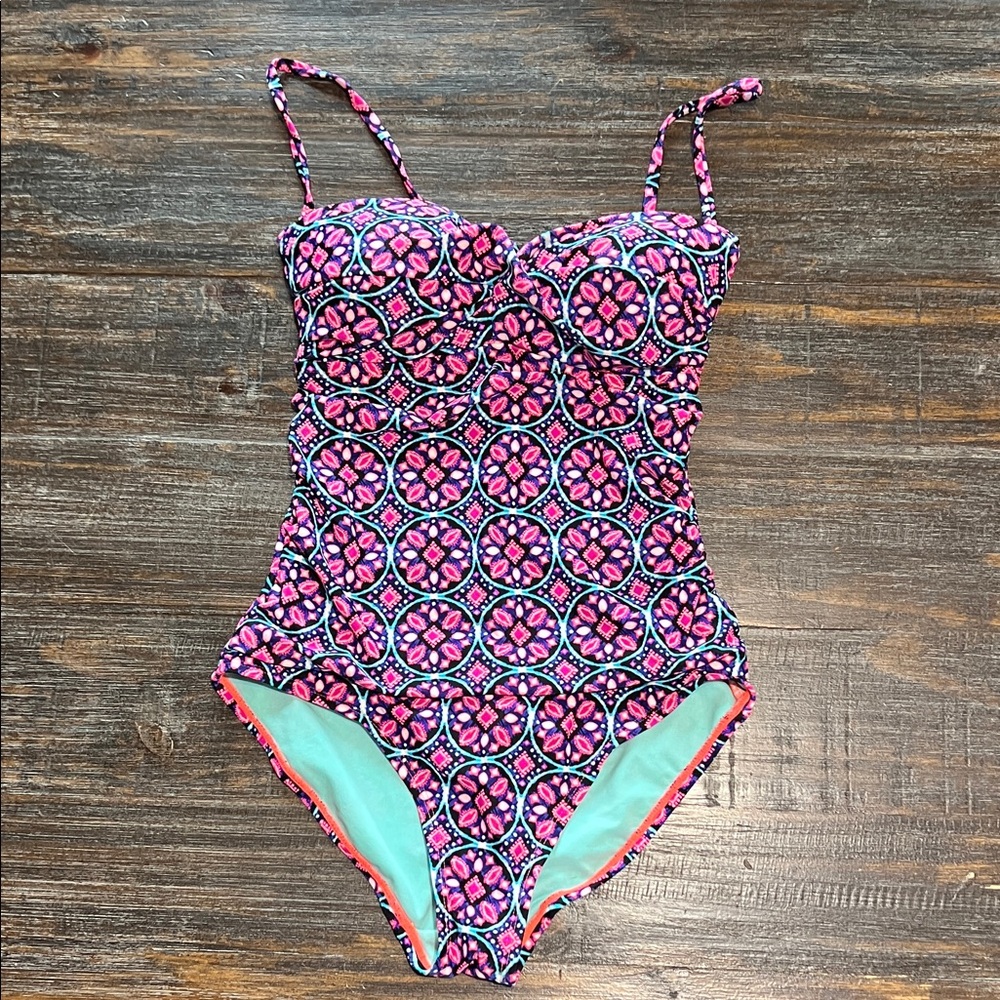 Catalina Women's One-Piece Swimsuit - Pink and Blue Pattern